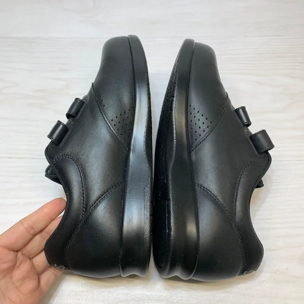 SAS Me Too‎ Black Leather Hook Loop Walking Shoes Womens Size 9 WW Comfort